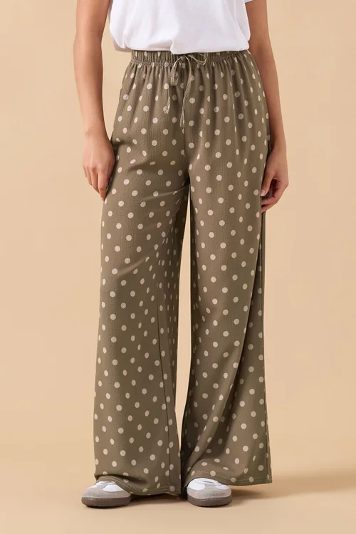 PixieGirl Petite Brown Spot Crepe Wide Leg Trousers - 14 Image 2