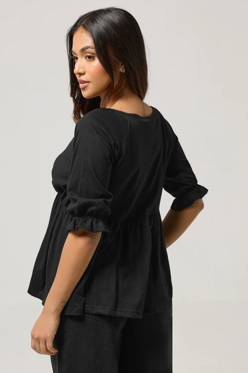 PixieGirl Petite Black Cotton Smock Top - Size 16 Image 3