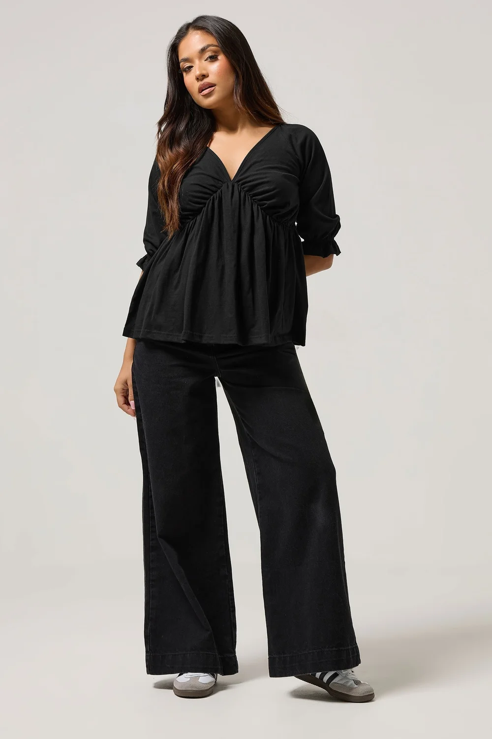 PixieGirl Petite Black Cotton Smock Top - Size 16 Image 2