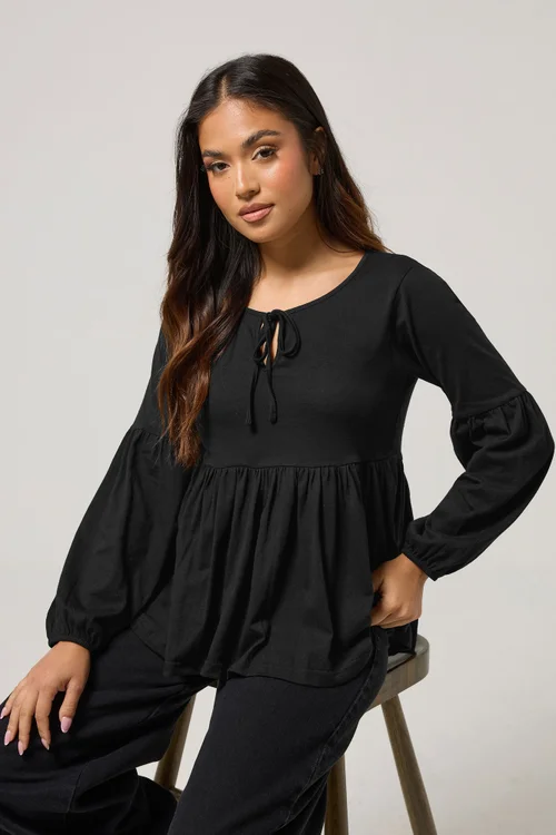 PixieGirl Petite Black Tie Front Smock Top - Size 6 Image 1
