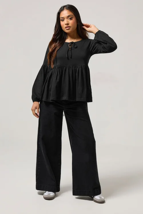 PixieGirl Petite Black Tie Front Smock Top - Size 6 Image 2