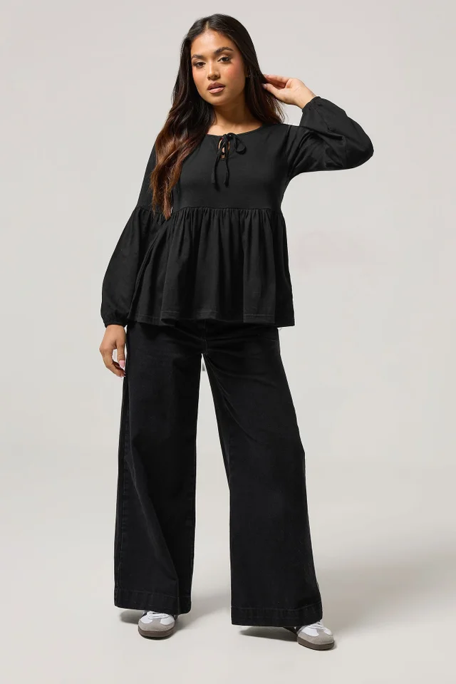 PixieGirl Petite Black Tie Front Smock Top