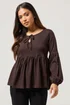 PixieGirl Petite Chocolate Brown Tie Front Smock Top - Size 10 Image 1
