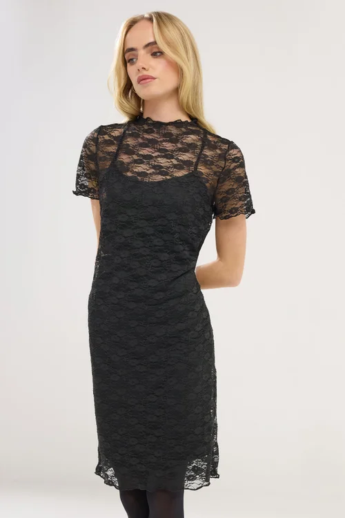PixieGirl Petite Black Lace Short Sleeve Dress - 8 Image 1