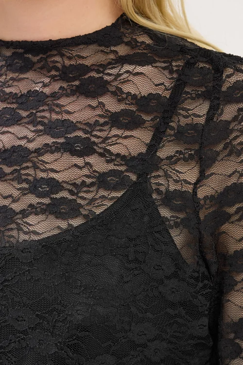 PixieGirl Petite Black Long Sleeve Lace Top - Size 16 Image 4