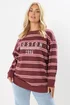 Yours Curve Red 'Boston' Slogan Stripe Sweatshirt - 18 Image 1