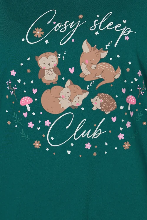 Yours Curve Green 'Cosy Sleep Club' Woodland Pyjama Gift Set - Size 34-36 Image 4