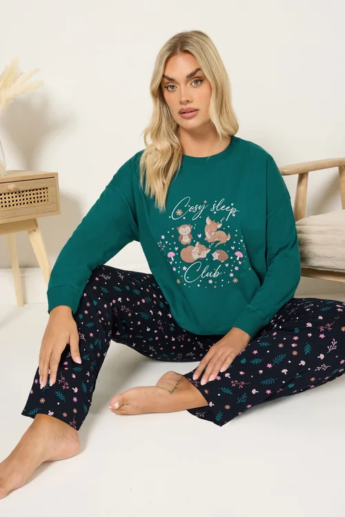 Yours Curve Green 'Cosy Sleep Club' Woodland Pyjama Gift Set - Size 34-36 Image 2