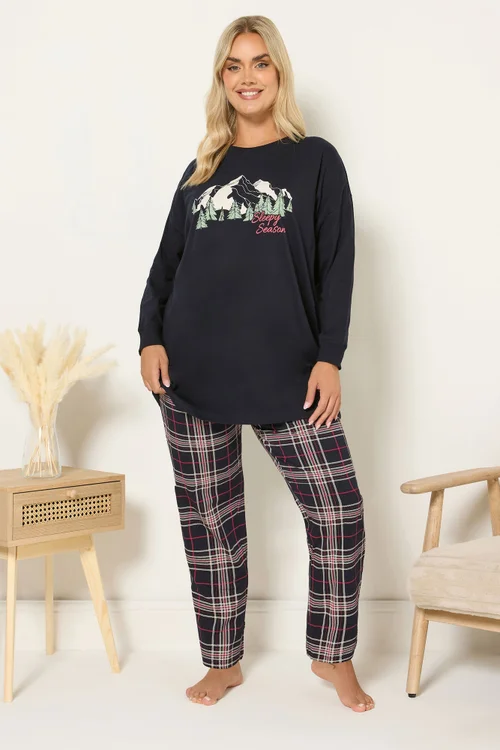 Yours Curve Blue 'Sleep Season' Check Pyjama Gift Set - Size 22-24 Image 1