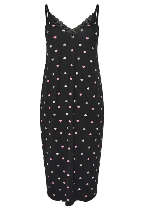 Yours Curve Black Heart Soft Touch Chemise Nightdress - Size 34-36 Image 2
