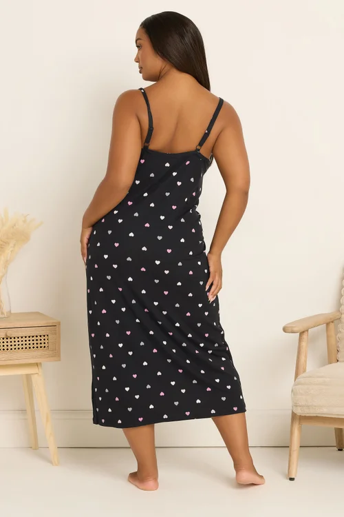 Yours Curve Black Heart Soft Touch Chemise Nightdress - Size 34-36 Image 4