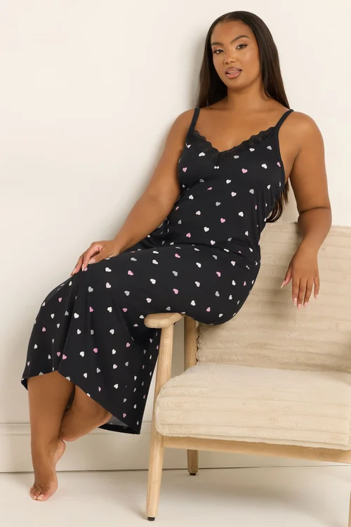 Yours Curve Black Heart Soft Touch Chemise Nightdress - Size 34-36 Image 3