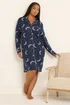 Yours Curve Navy Blue Moon & Star Button Soft Touch Nightdress - Size 30-32 Image 1