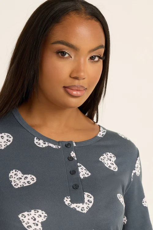 Yours Curve Grey Animal Heart Soft Touch Placket Nightdress - Size 26-28 Image 4