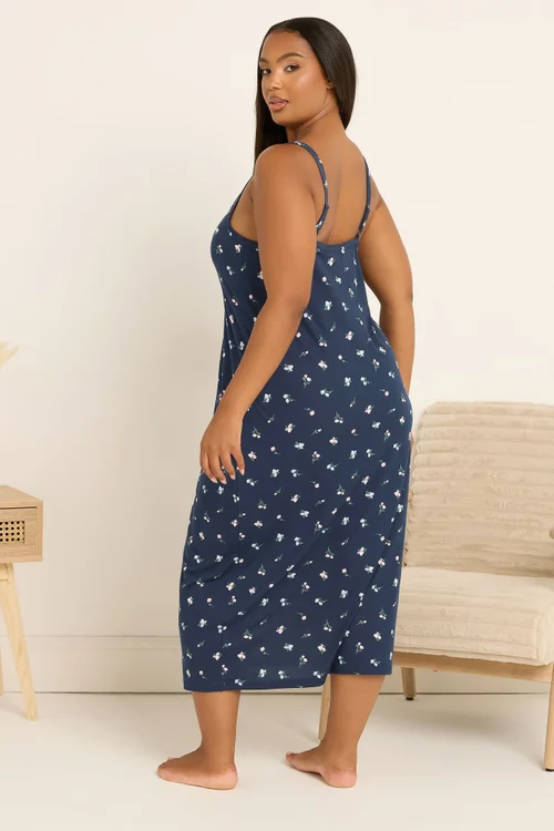 Yours Curve Navy Blue Floral Soft Touch Chemise Nightdress - Size 34-36 Image 3