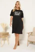 Yours Curve Black 'Time To Shine' Sleep Tee Nightdress - Size 34-36 Image 1