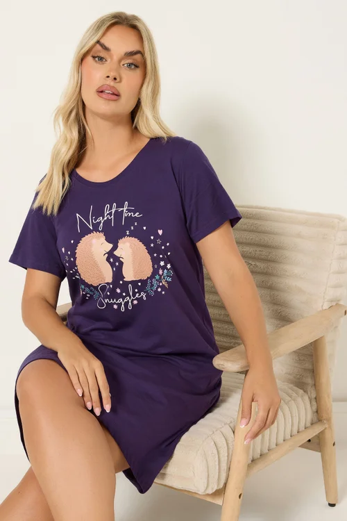 Yours Curve Purple 'Nighttime Snuggles' Hedgehog Nightdress - Size 38-40 Image 2