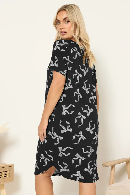 Yours Curve Black Leopard Bow Soft Touch Nightdress - Size 30-32 Image 3