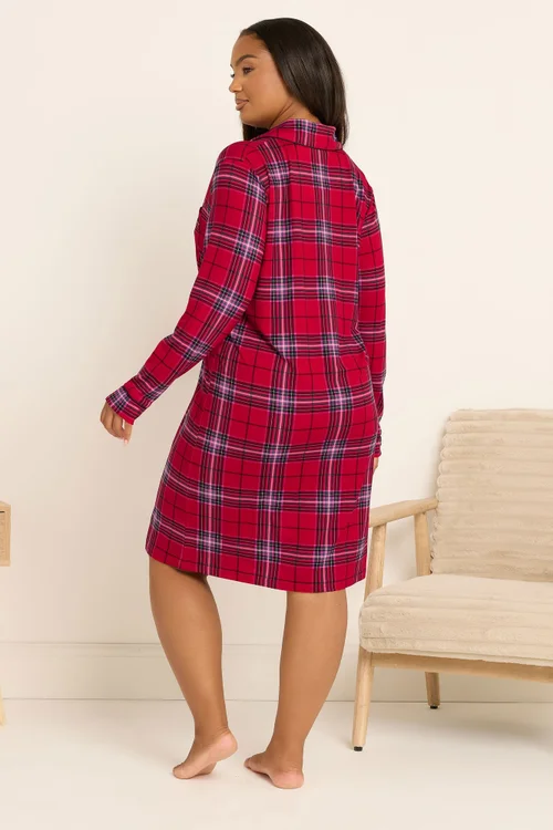 Yours Curve Red Check Button Through Soft Touch Nightdress - Size 26-28 Image 3