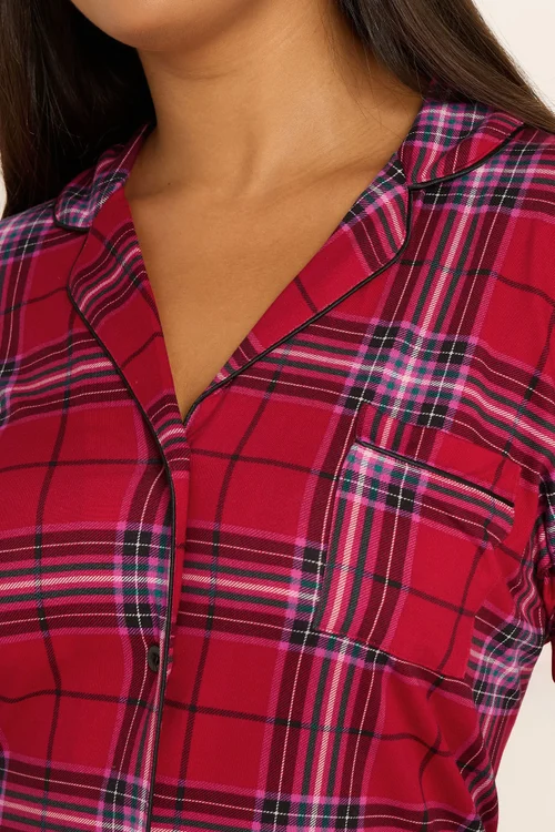 Yours Curve Red Check Button Through Soft Touch Nightdress - Size 26-28 Image 4