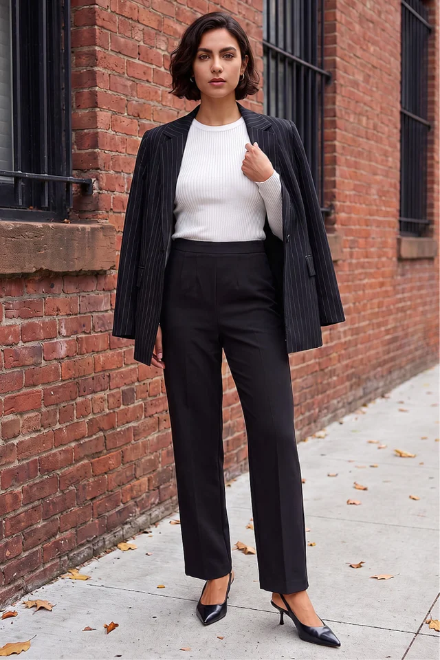 Roman Black Straight Leg Ponte Trouser