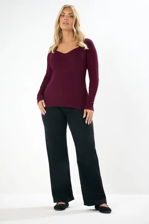 Yours Curve Burgundy Red Sweetheart Neck Jumper - Size 26-28 Image 3