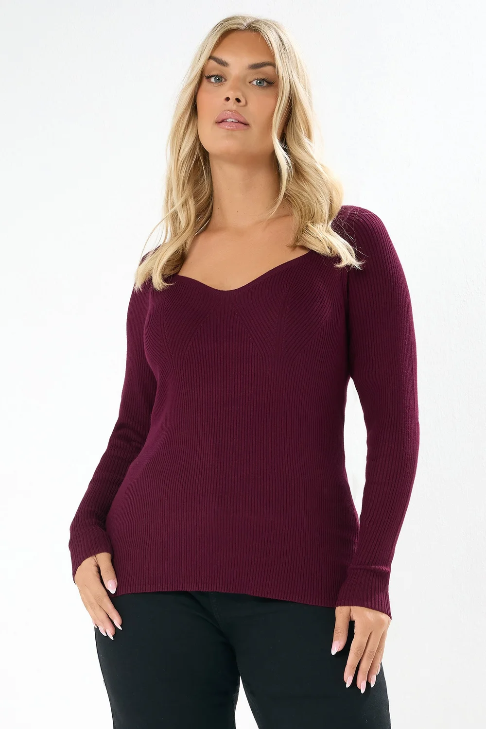 Yours Curve Burgundy Red Sweetheart Neck Jumper - Size 26-28 Image 1