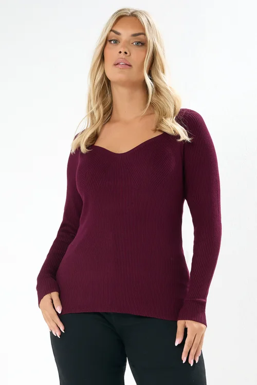 Yours Curve Burgundy Red Sweetheart Neck Jumper - Size 26-28 Image 1