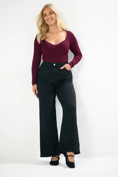 Yours Curve Burgundy Red Sweetheart Neck Jumper - Size 26-28 Image 2