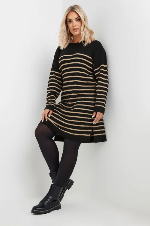 Yours Curve Black Striped Knitted Jumper Dress - Size 26-28 Image 2