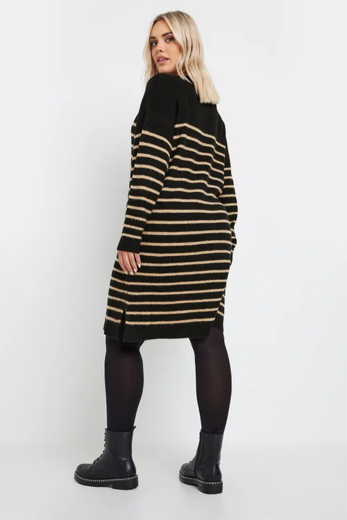 Yours Curve Black Striped Knitted Jumper Dress - Size 26-28 Image 3