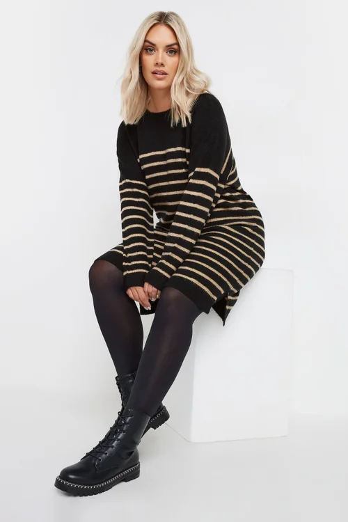 Yours Curve Black Striped Knitted Jumper Dress - Size 26-28 Image 1