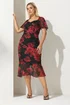 Yours London Curve Red Floral Gathered Midi Dress - Size 16 Image 1