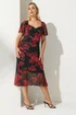 Yours London Curve Red Floral Gathered Midi Dress - Size 16 Image 2