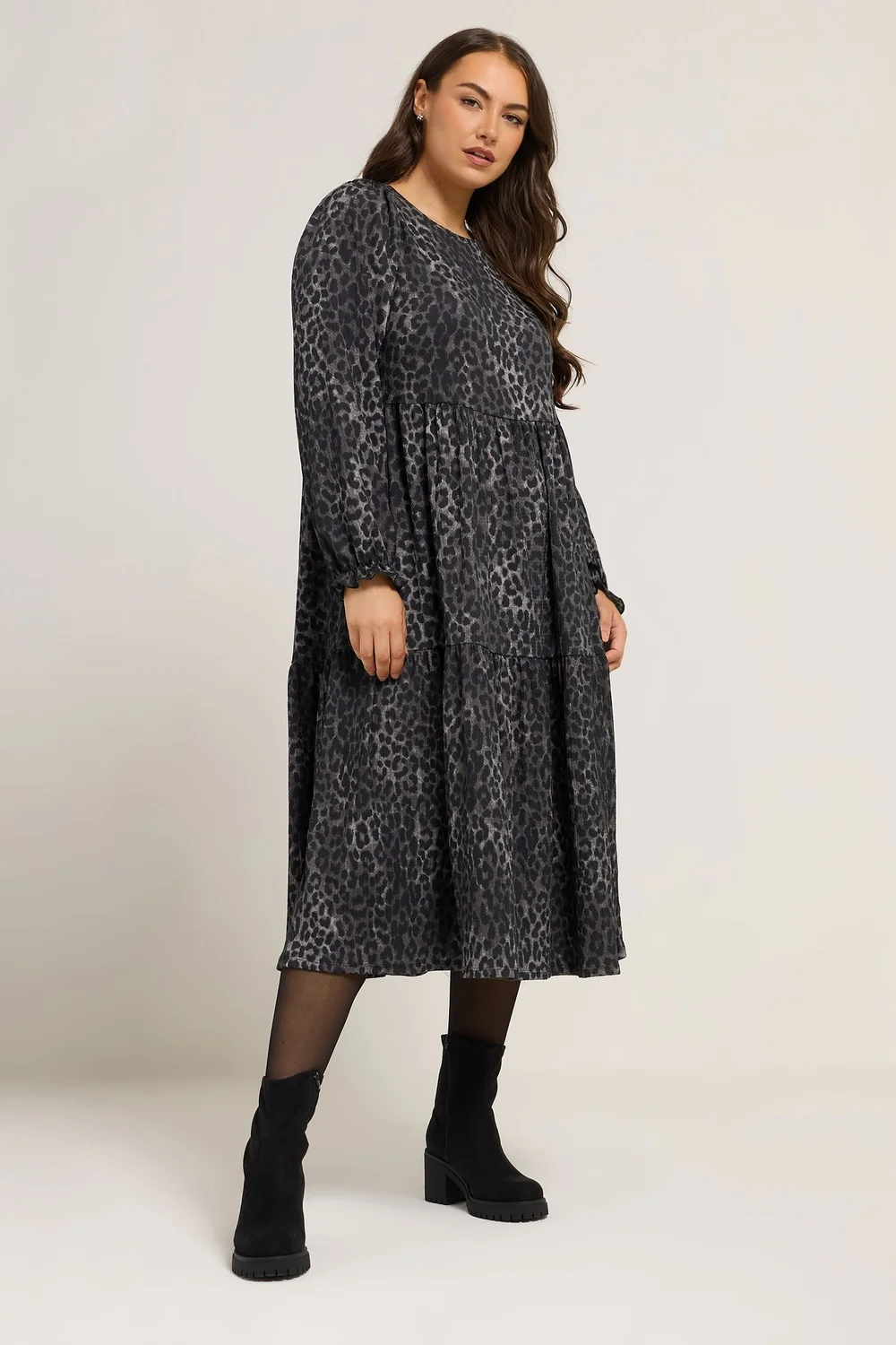 Yours Curve Grey Leopard Textured Maxi Dress - 22-24 Image 2