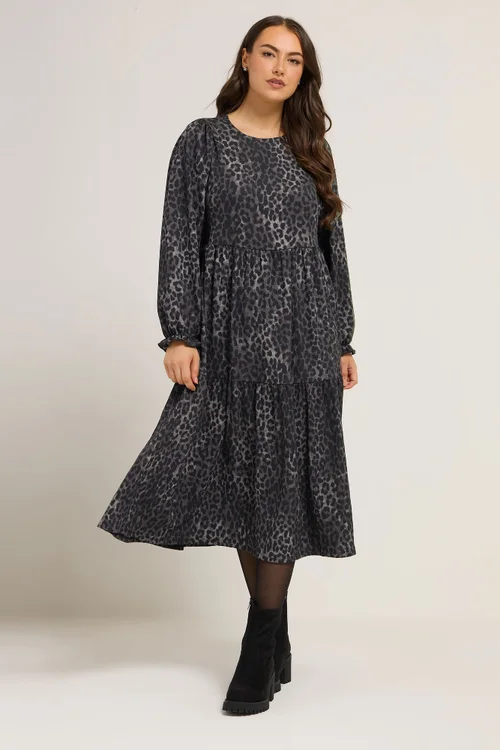 Yours Curve Grey Leopard Textured Maxi Dress - 22-24 Image 1
