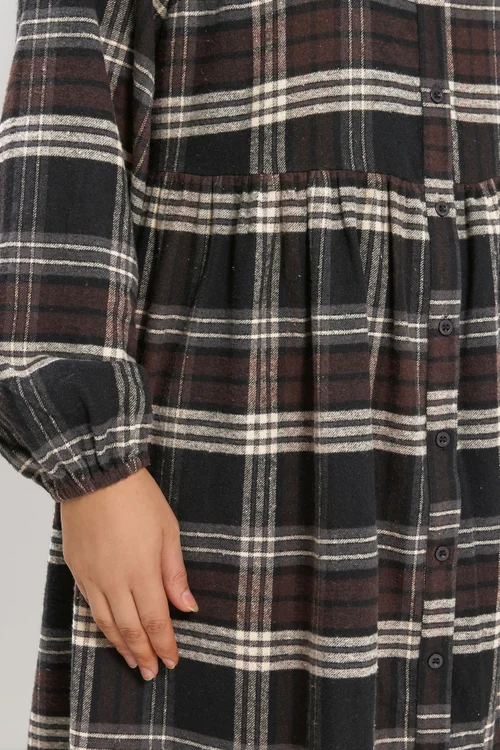 Yours Curve Chocolate Brown Check Shirt Dress - 20 Image 4