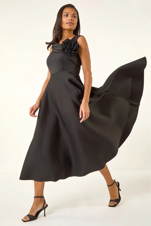 Roman Black Corsage Premium Stretch Midi Dress - 20 Image 1