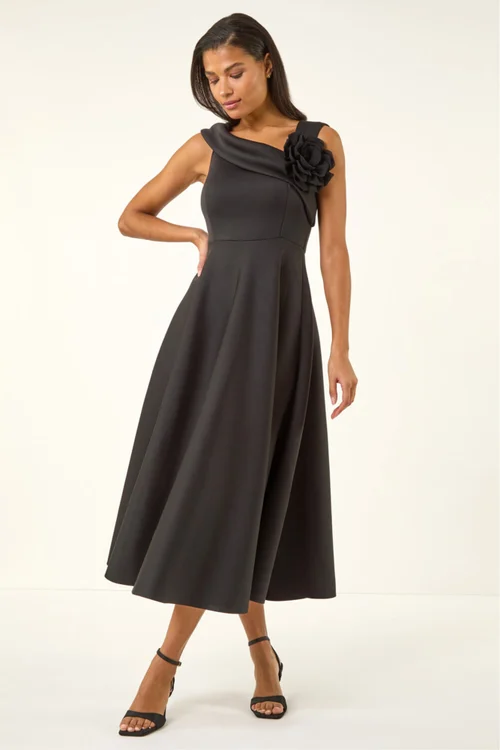 Roman Black Corsage Premium Stretch Midi Dress - 20 Image 2