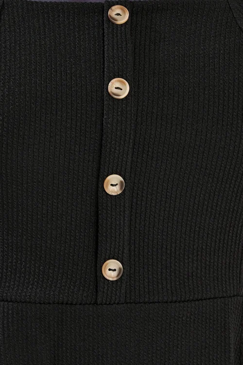 Yours Curve Black Button Front Textured Pinafore Dress - 26-28 Image 4