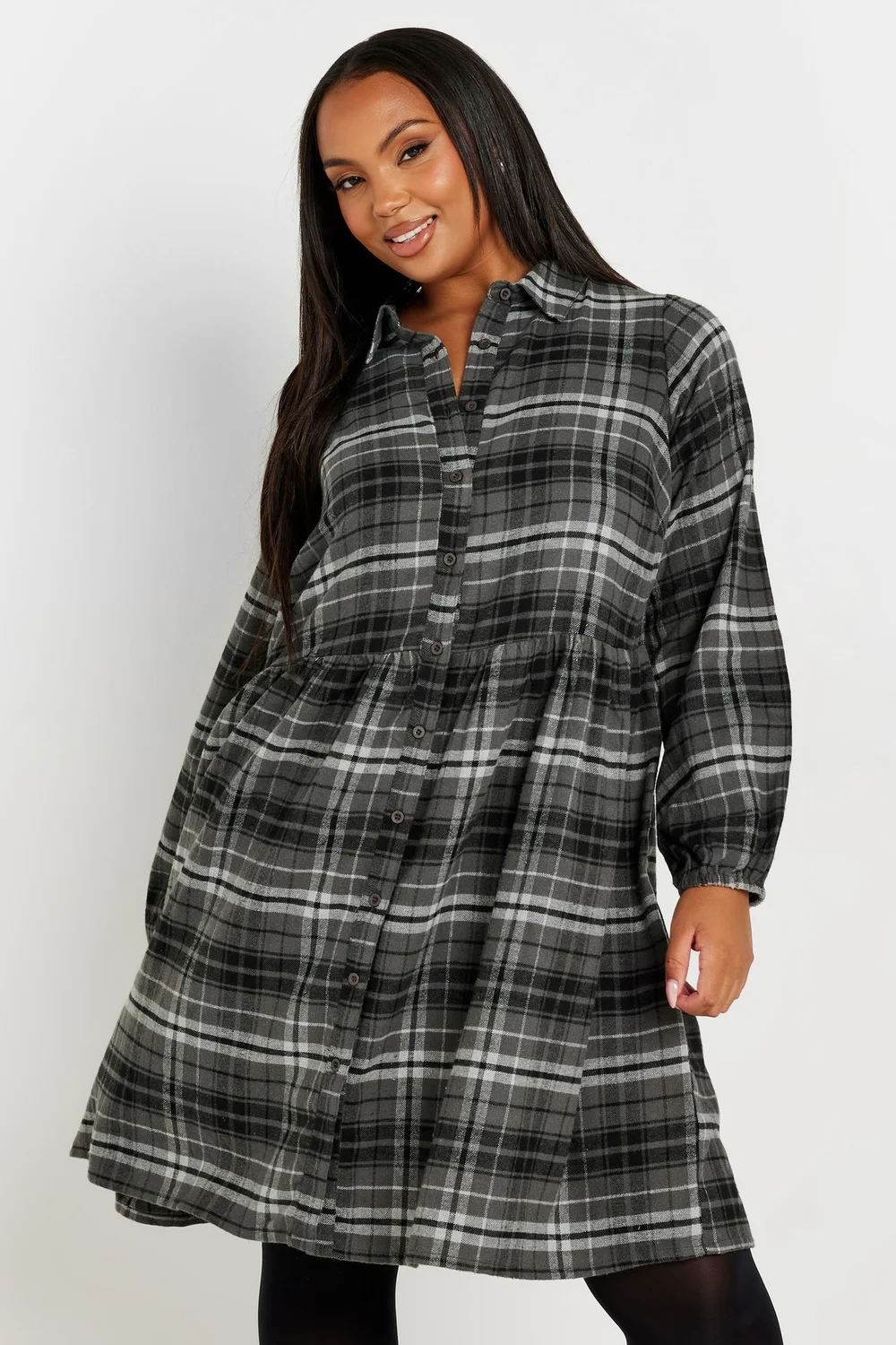 Yours Curve Grey Check Print Shirt Dress - 26-28 Image 2