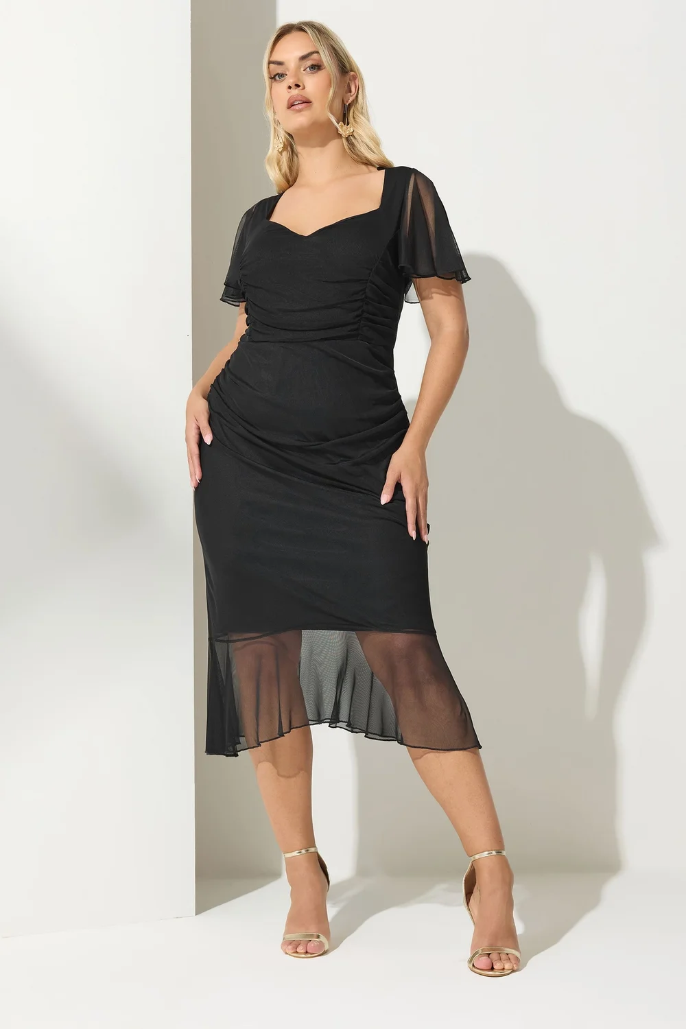 Yours London Curve Black Gathered Midi Dress - 20 Image 2