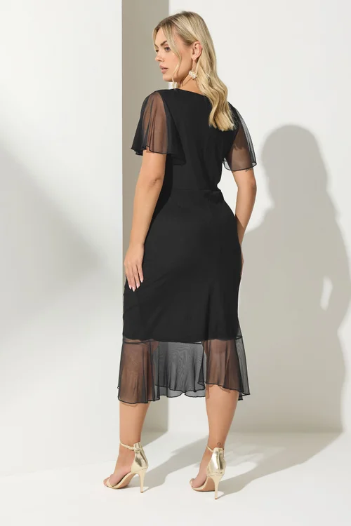 Yours London Curve Black Gathered Midi Dress - 20 Image 3