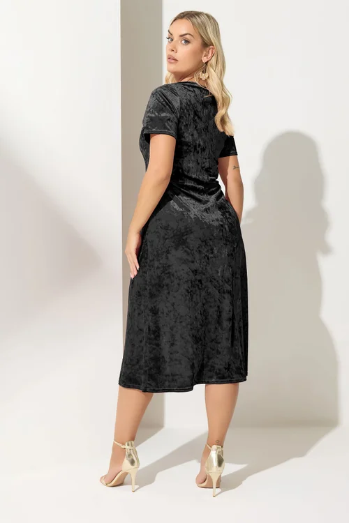 Yours London Curve Black Velvet Square Neck Midi Dress - 30-32 Image 3