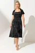 Yours London Curve Black Velvet Square Neck Midi Dress - 30-32 Image 1