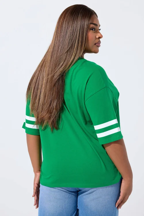 Yours Limited Curve Green 'Manhattan 90' Varsity Print T-Shirt - Size 26-28 Image 4