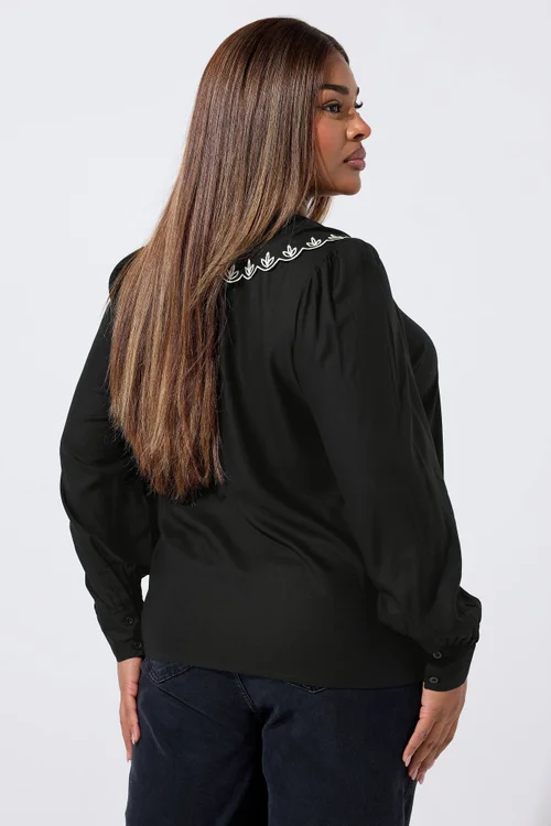 Yours Limited Curve Black Embroidered Oversized Collar Top - Size 20 Image 3