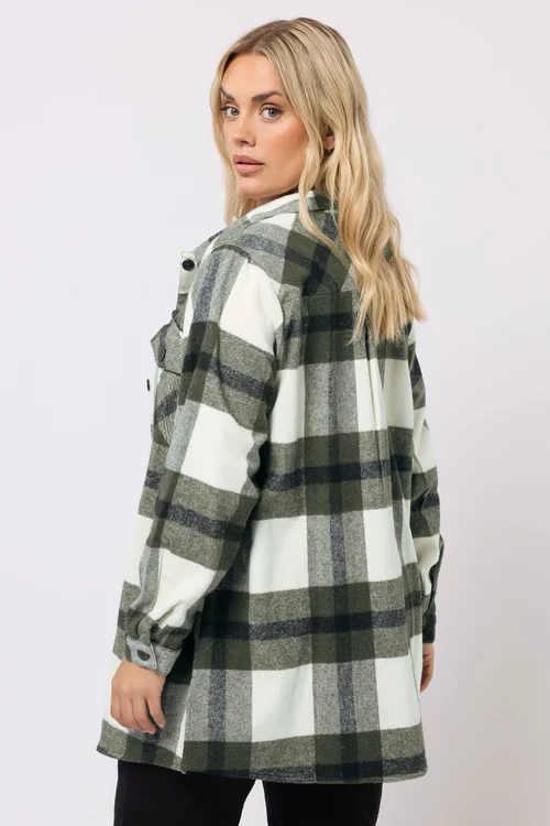 Yours Curve Khaki Green Check Shacket - 18 Image 3
