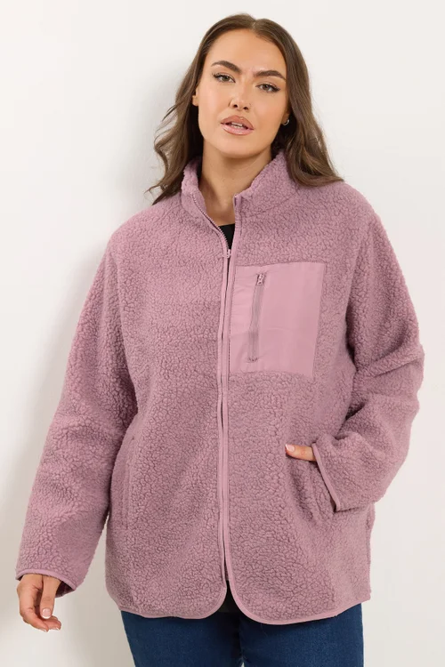 Yours Curve Pink Pocket Teddy Fleece Jacket - 16 Image 2