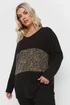 Yours Curve Black Leopard Print Colourblock Jumper - Size 30-32 Image 1